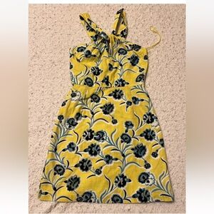Topshop yellow blue floral halter summer dress size 2